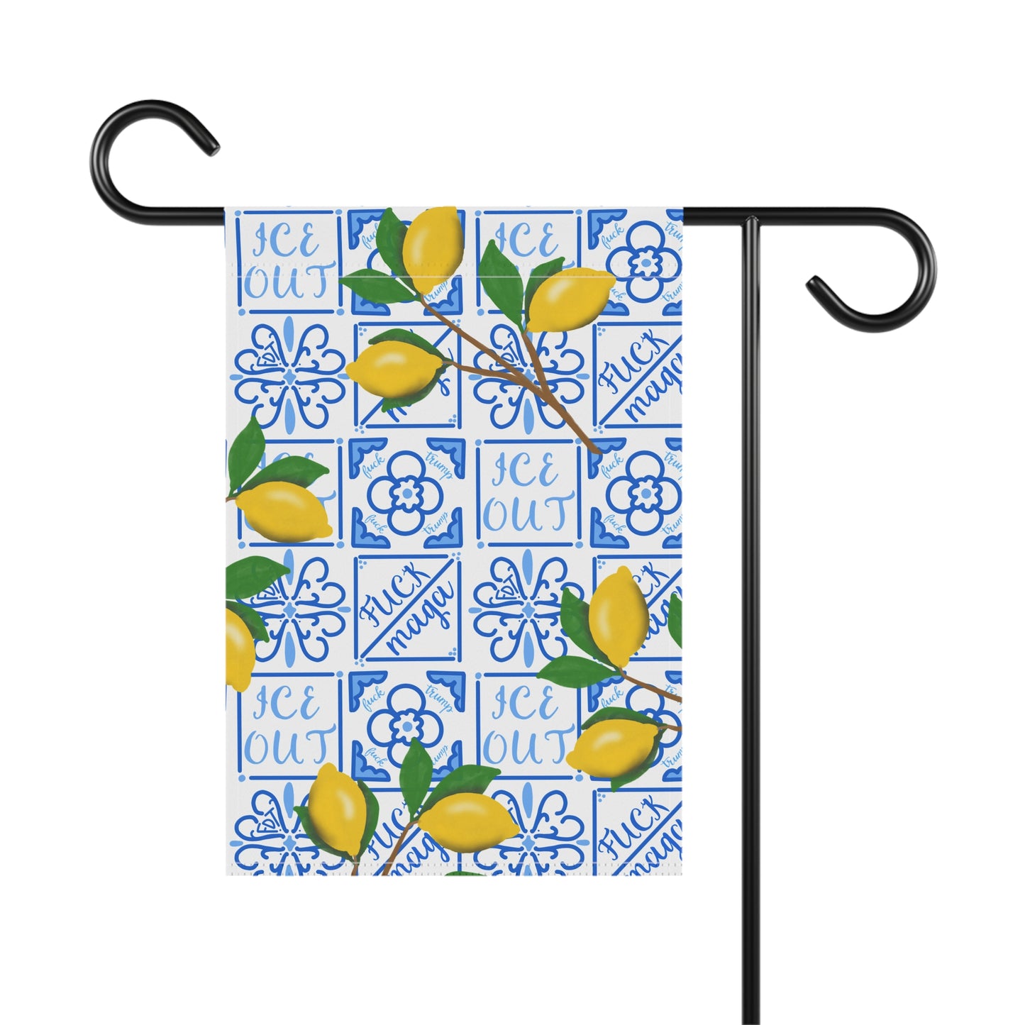 Amalfi Lemon Blue Tile Wreath Garden Flag | Mediterranean Decor House Banner