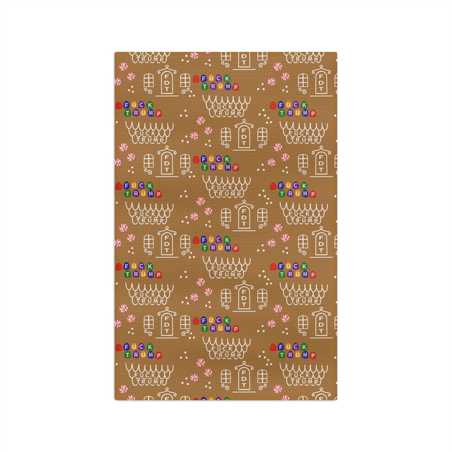 Gingerbread House Microfiber Tea Towel — Holiday Cookie Pattern