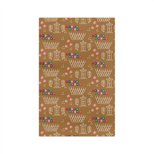 Gingerbread House Microfiber Tea Towel — Holiday Cookie Pattern