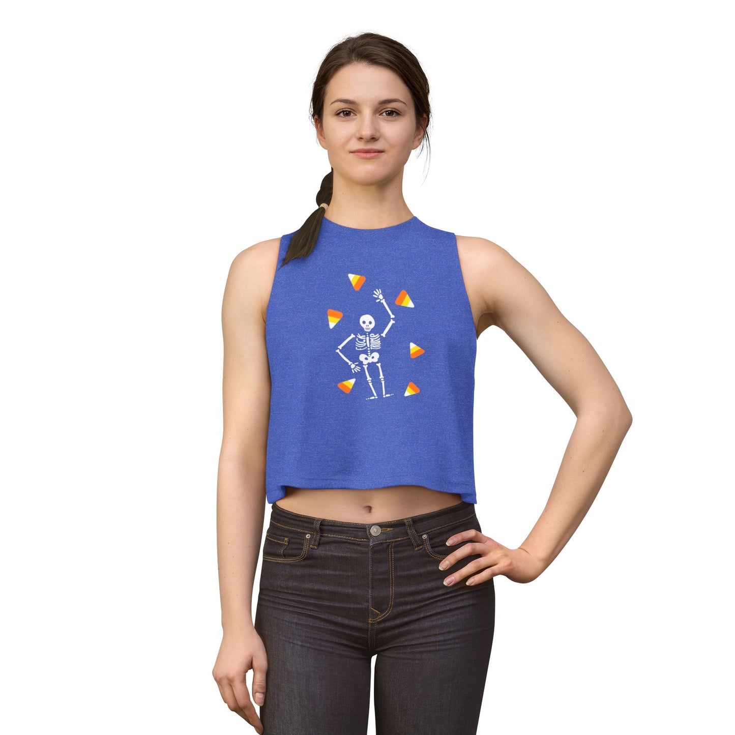 Halloween Candy Corn Skeleton Crop Top Tank