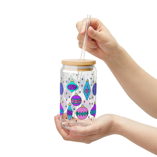Slightly Subtle Retro Purple Teal Christmas Ornaments FDT Sipper Glass