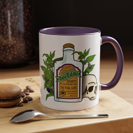 Herbal Remedy Coffee Mug Aqua Tofana Potion Bottle, Skull & Botanical Gothic Accent Mug