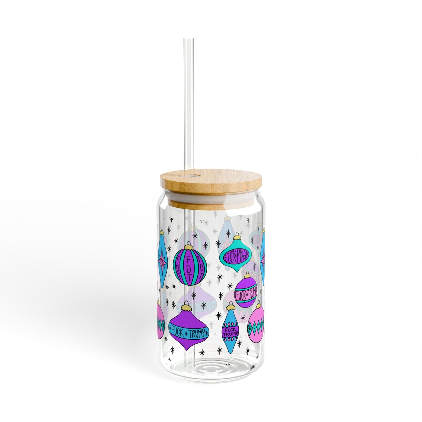 Slightly Subtle Retro Purple Teal Christmas Ornaments FDT Sipper Glass