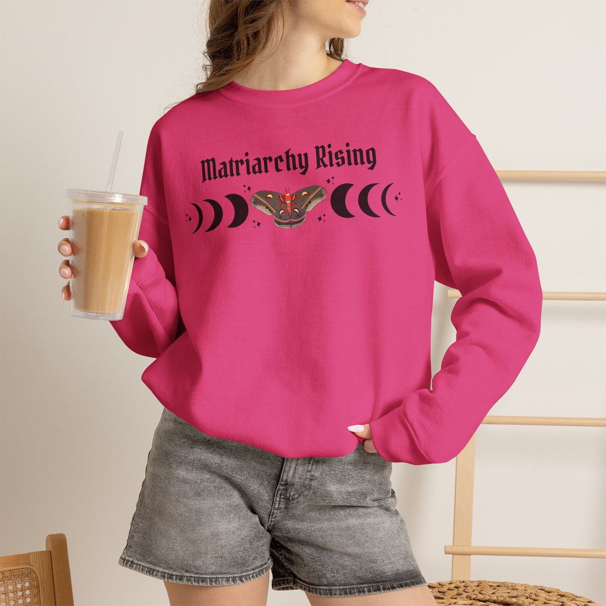 Matriarchy Rising Witchy Moon Phases Moth Crewneck Sweatshirt