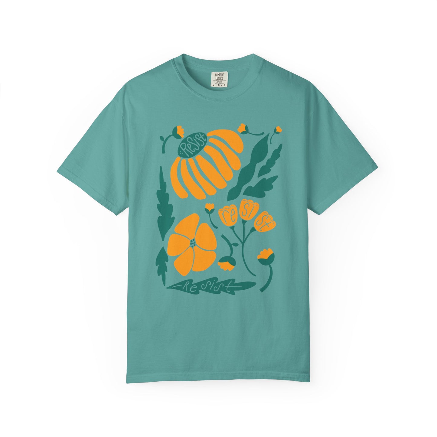Floral Resist Tee — Retro Orange & Green Autumn Graphic T-Shirt