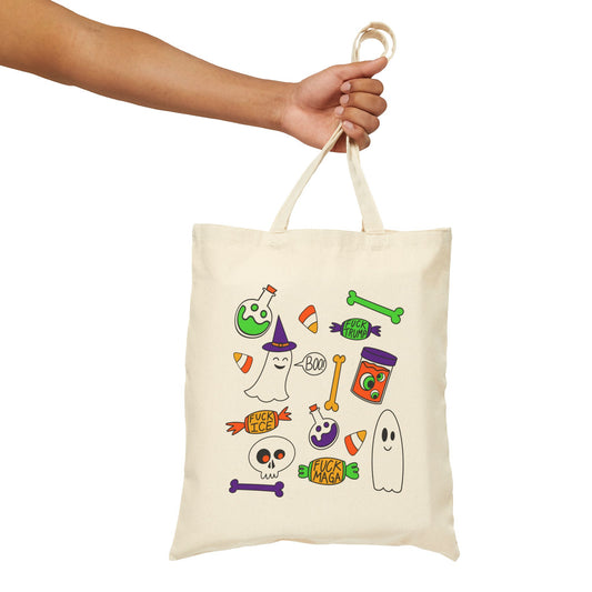 Halloween Ghosts Candy Canvas Tote Bag Trick or Treat