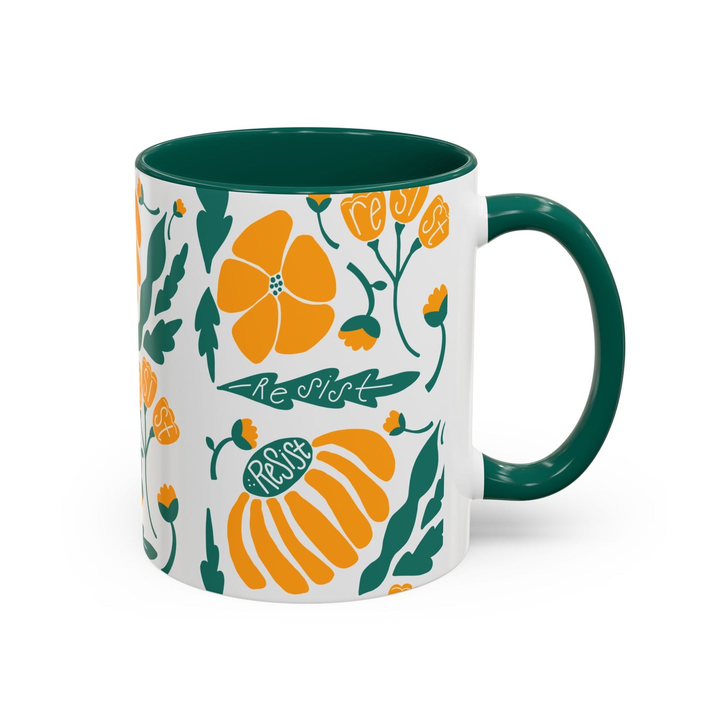 Resist Floral Ceramic Mug — Orange & Teal 11oz/15oz