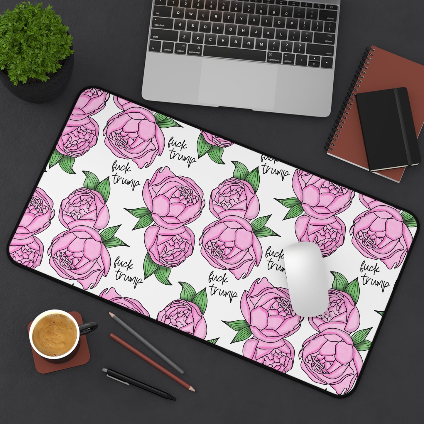 Slightly Subtle Pink Peonies Pattern Desk Mat | Floral Mouse Pad