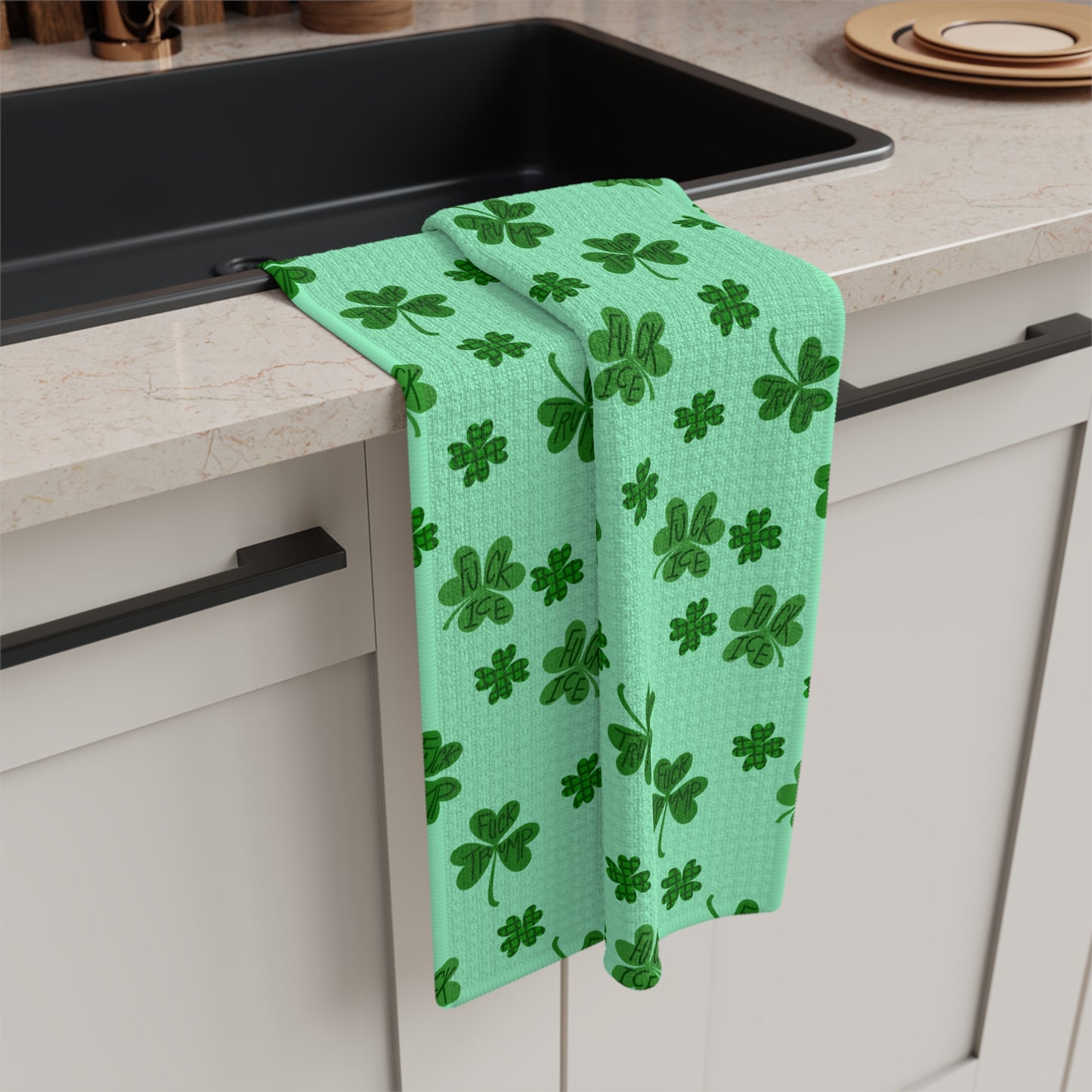 Slightly Subtle Shamrock Pattern Microfiber Tea Towel | St. Patrick's Day Clover Print