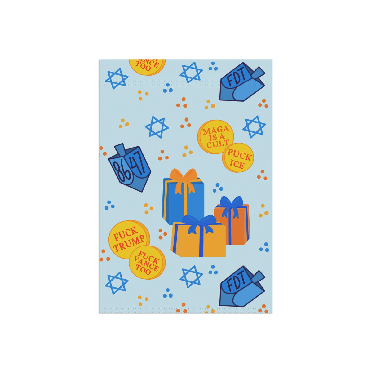 Hanukkah Political Garden Banner Dreidel Gelt Gifts Anti-MAGA, Pro-Democracy Gift Design