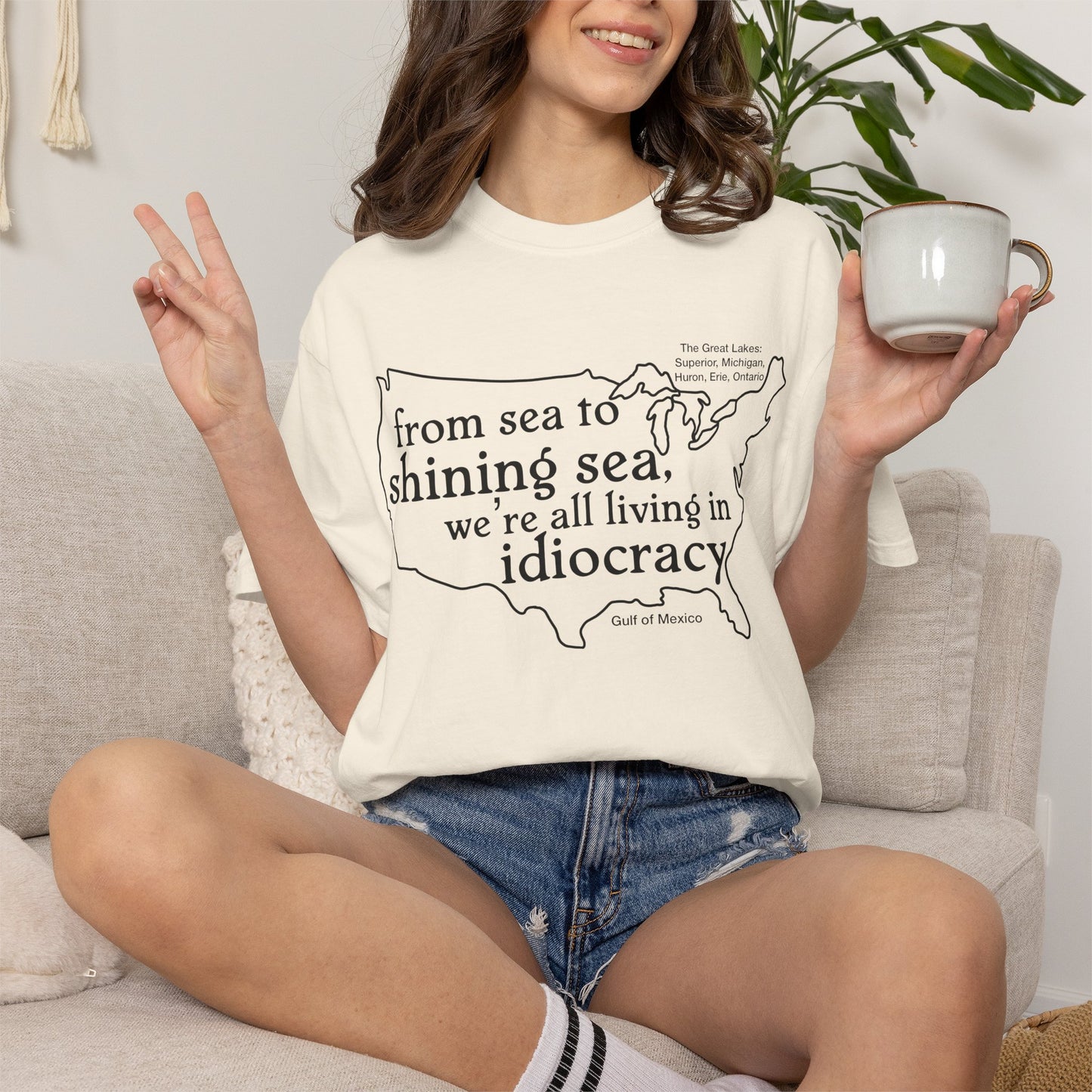 Idiocracy Map T-Shirt  'From sea to shining sea we are living in idiocracy' Minimal Political Tee Great Lakes Gulf of Mexico