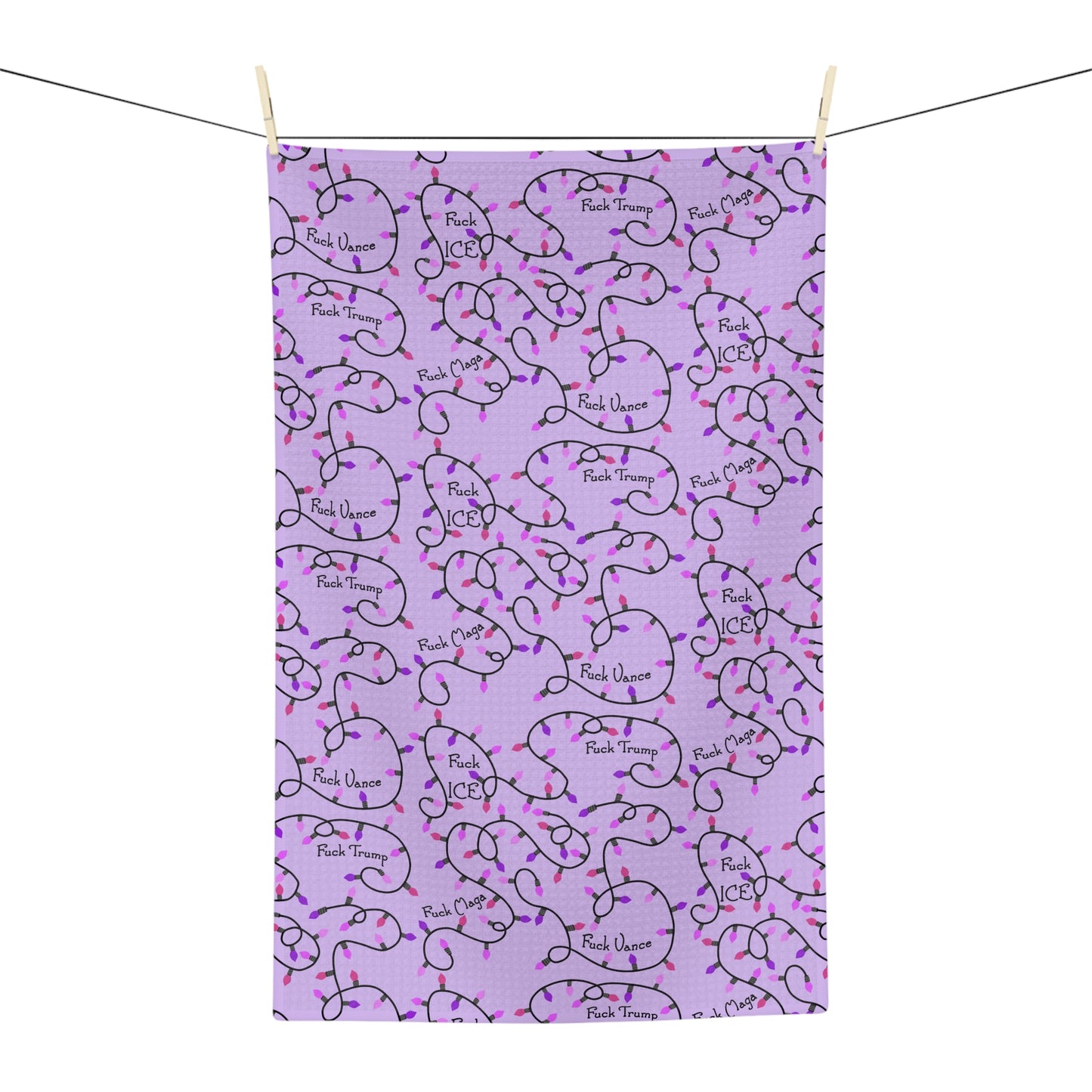 Purple Holiday Lights Microfiber Tea Towel fdt  Christmas Kitchen Towel