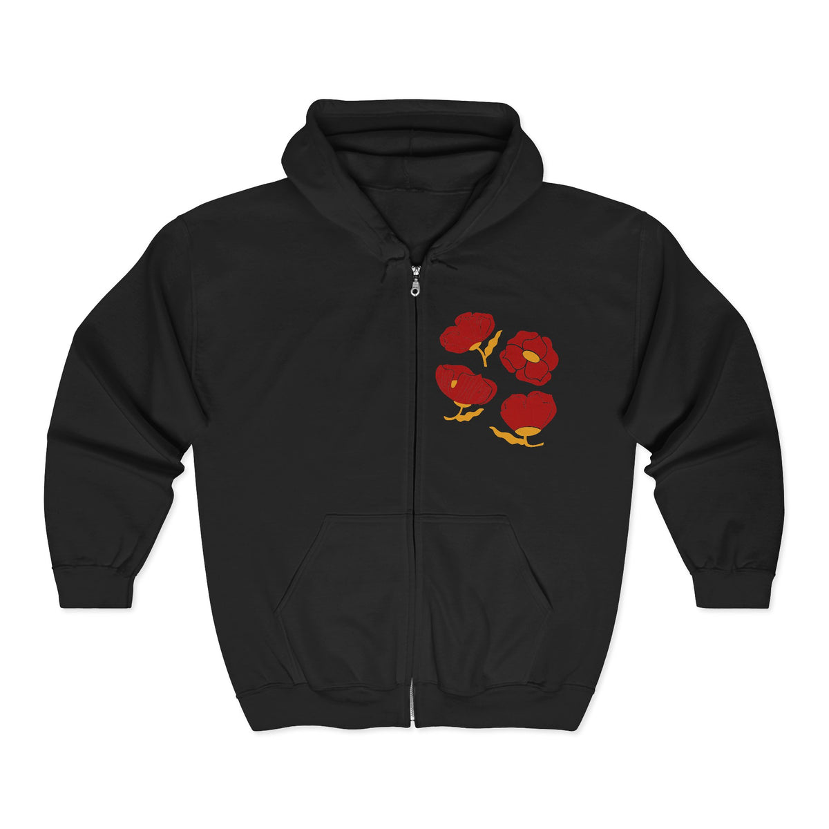 Slightly Subtle Red Poppy Floral design Zip Hoodie | Poppy Flowers jacket