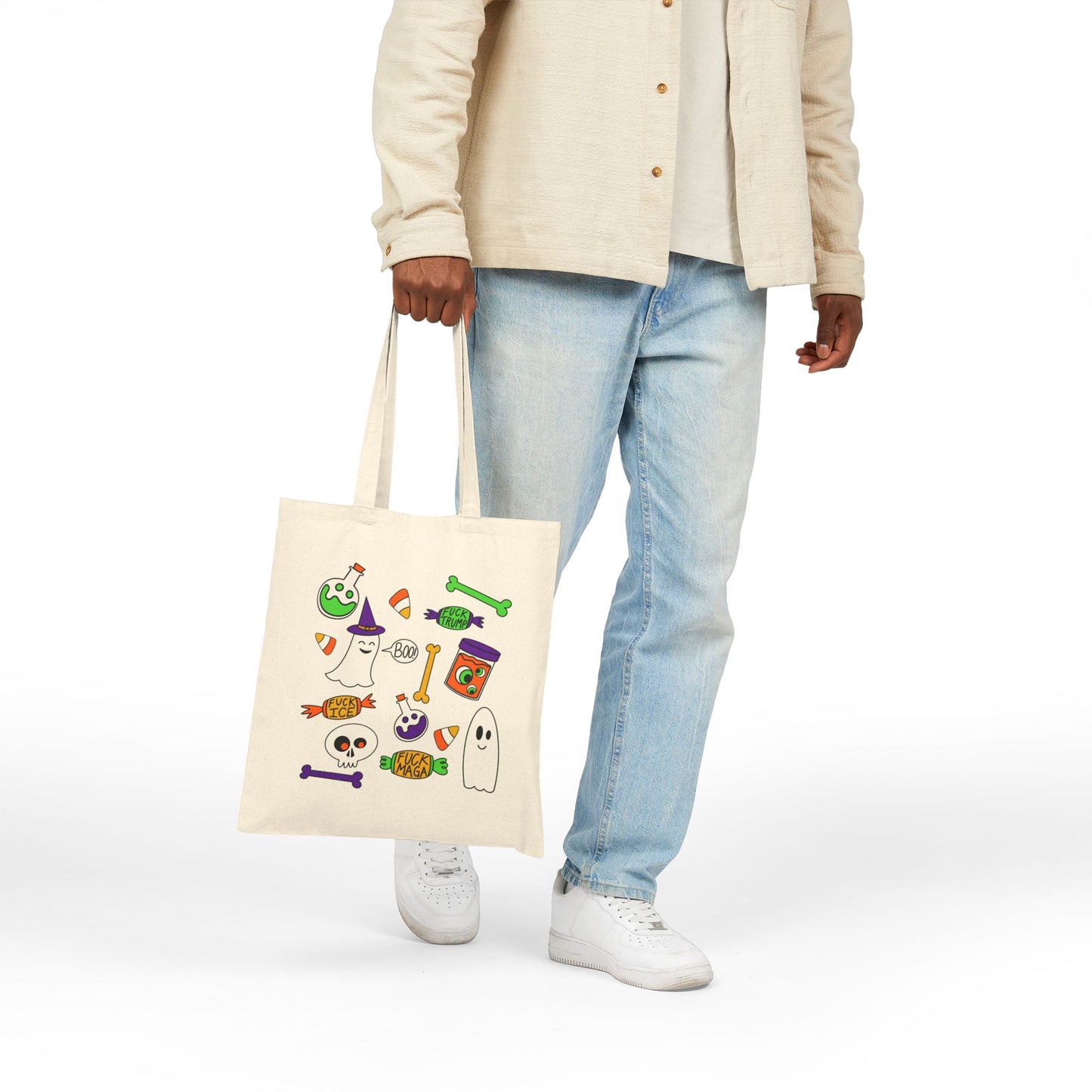 Halloween Ghosts Candy Canvas Tote Bag Trick or Treat