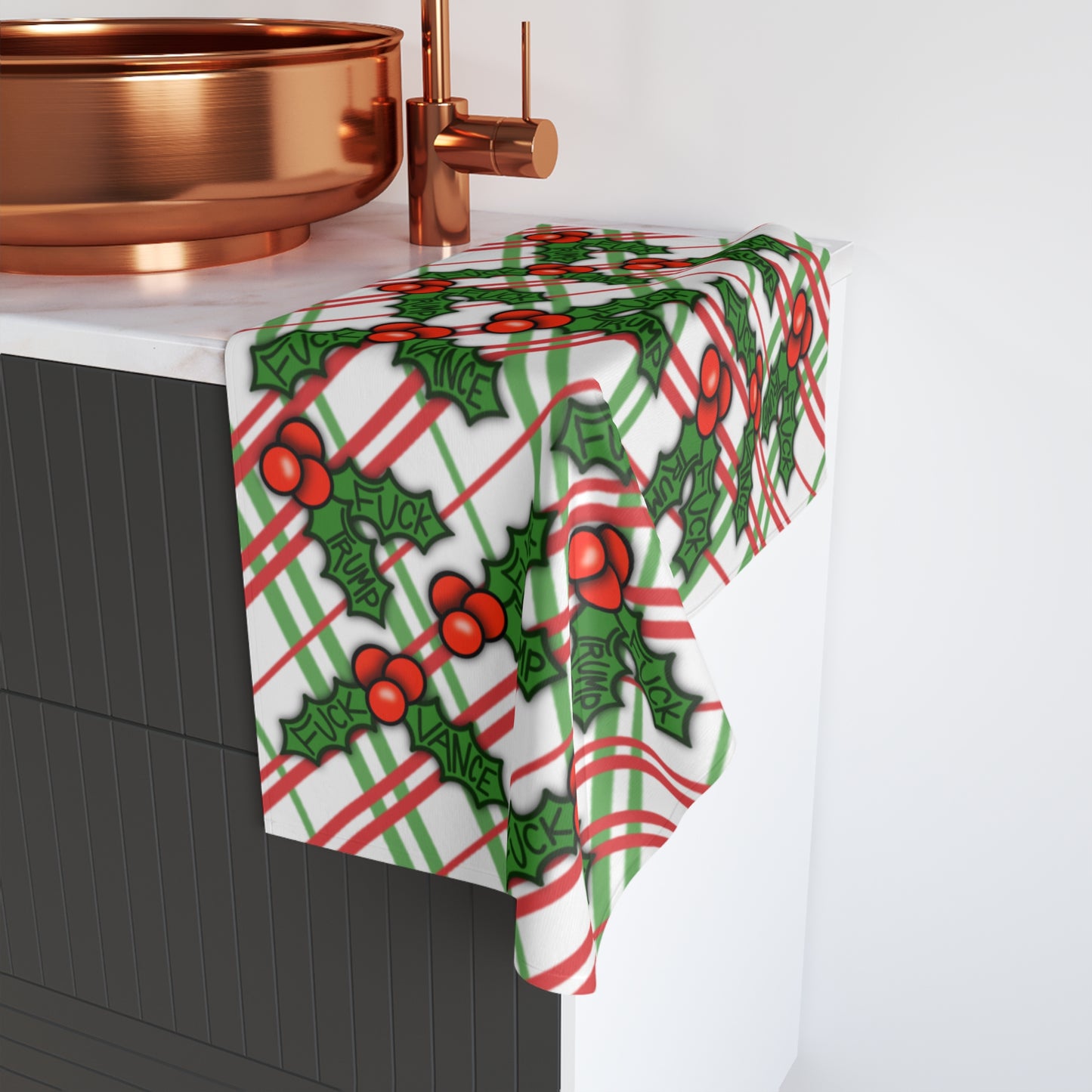 Slightly Subtle Holly Leaves Festive Holiday Hand Towel, Fun Christmas Decor, Kitchen Towel, Gift for Friends, Holiday Dinner Accessory, Home Decor