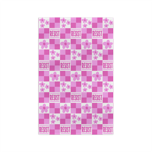 Resist Pink Checkerboard Tea Towel — Floral Microfiber Kitchen Towel