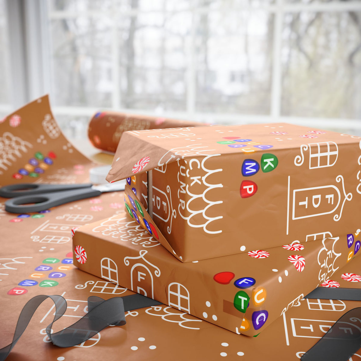 Slightly Subtle Gingerbread House FDT Pattern Wrapping Paper | Holiday Gift Wrap