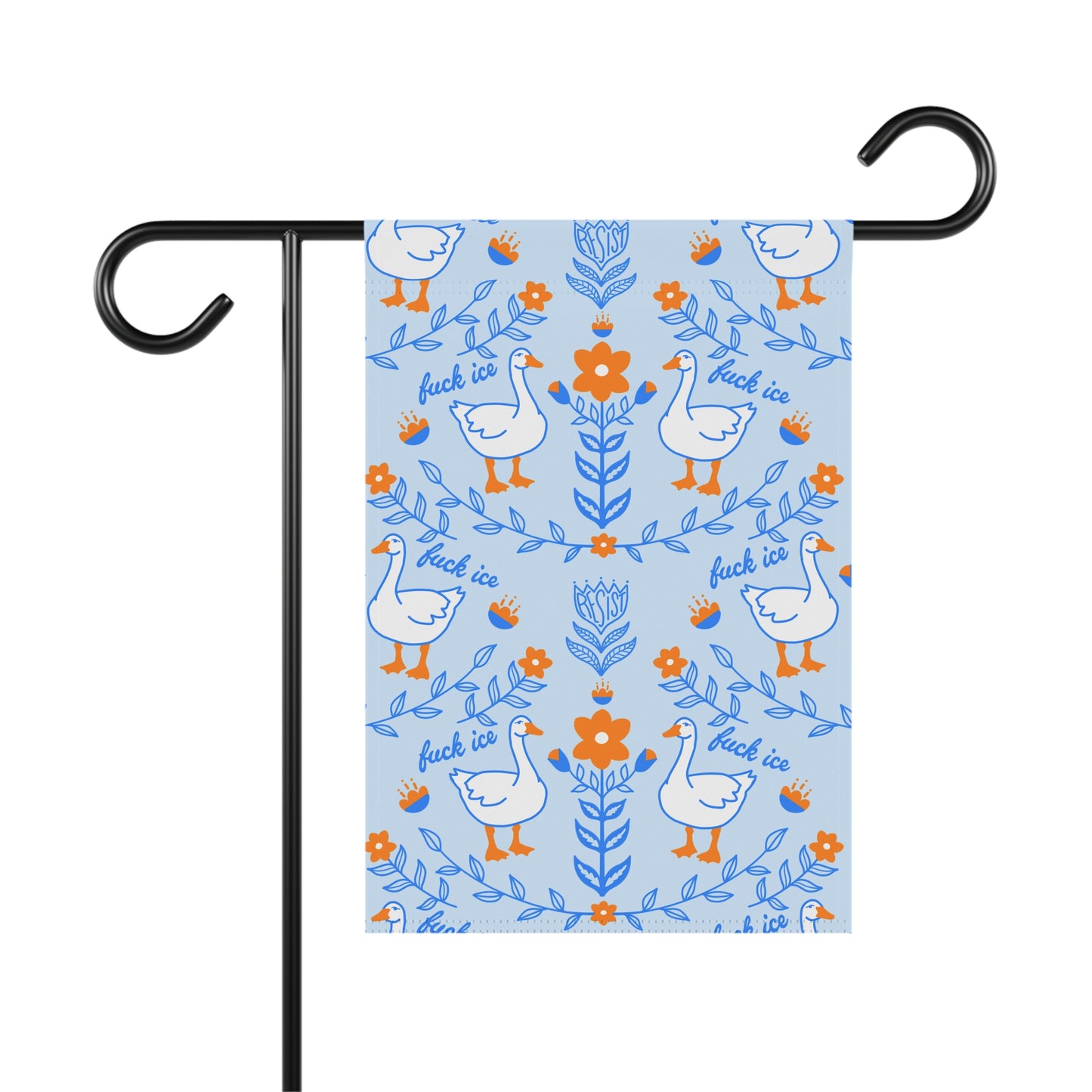 Blue Floral Goose Pattern 'fuck ice' garden flag