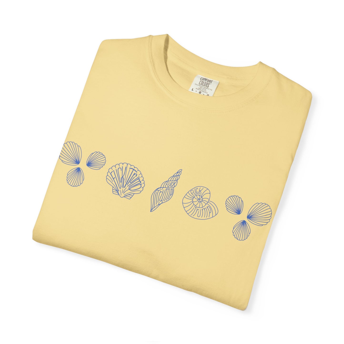 Slightly Subtle Blue Seashell Line Art T-Shirt | Minimal Coastal Doodle Prints FDT