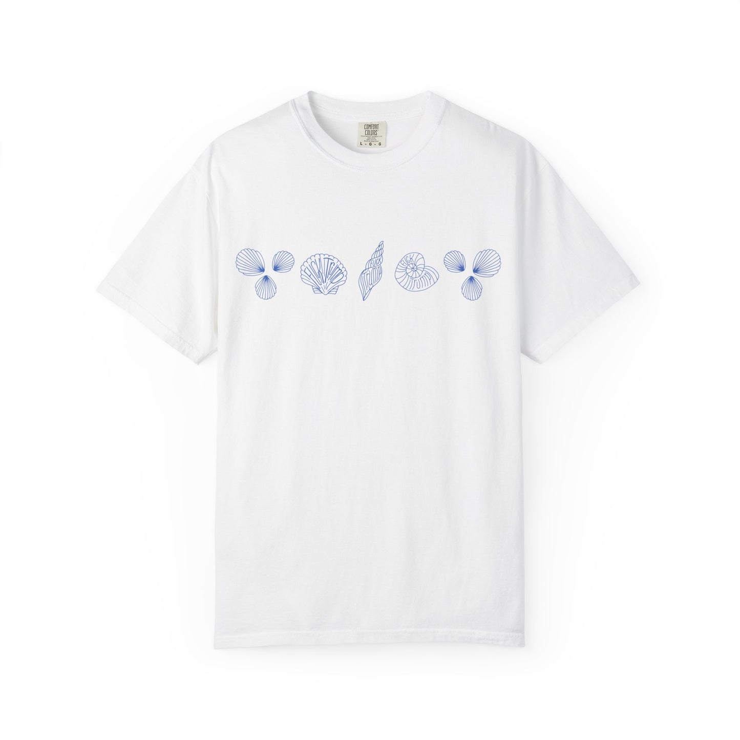 Slightly Subtle Blue Seashell Line Art T-Shirt | Minimal Coastal Doodle Prints FDT