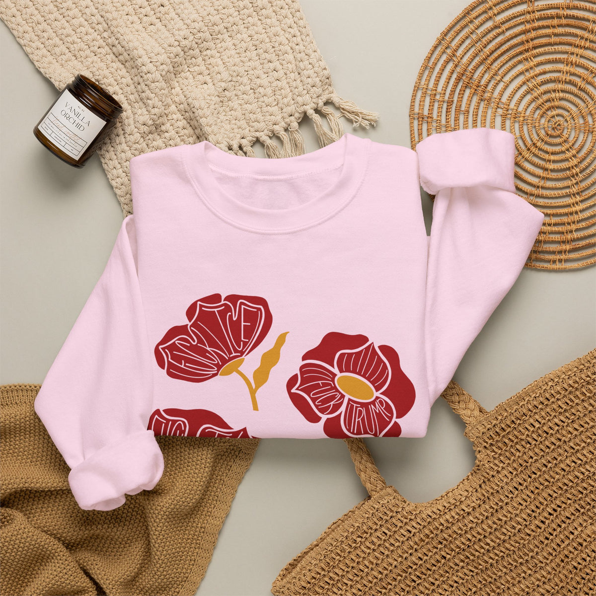 Slightly Subtle Red Poppy Floral Illustration Sweatshirt | Hand-Drawn Blooms, Minimal Botanical FDT