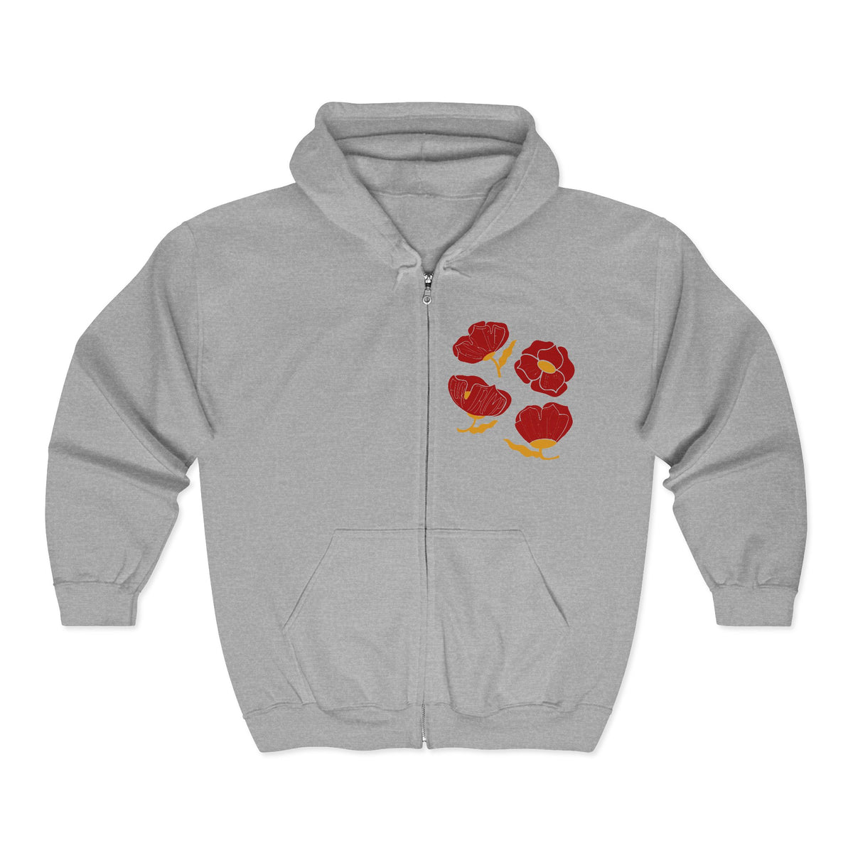 Slightly Subtle Red Poppy Floral design Zip Hoodie | Poppy Flowers jacket