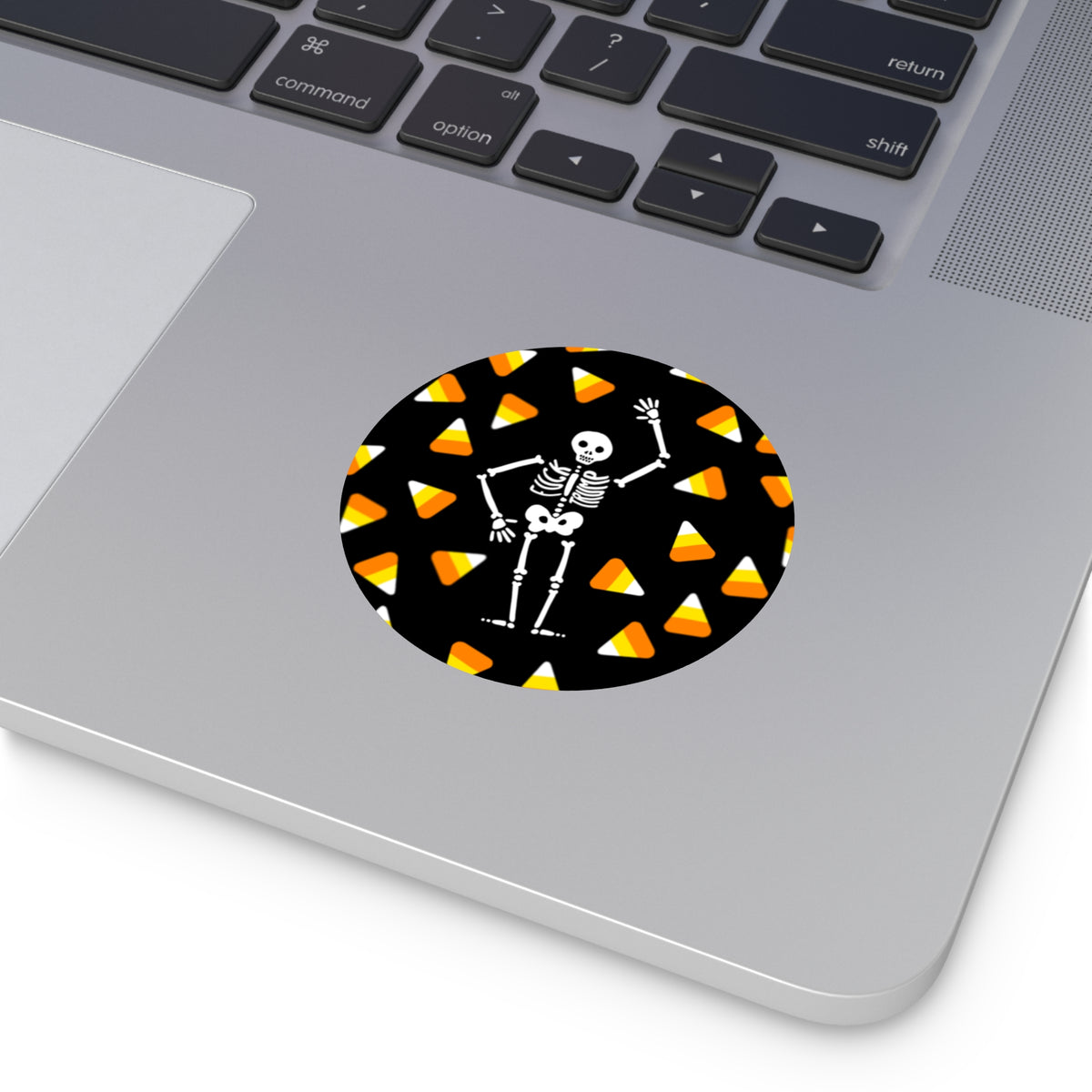 Halloween Skeleton & Candy Corn Round Vinyl Sticker FDT