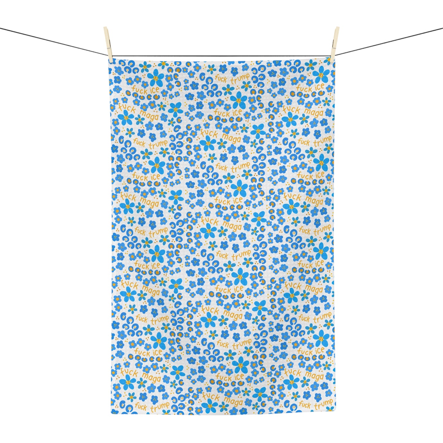Slightly Subtle Ditsy Blue Floral Microfiber Tea Towel | Small Country Flower Pattern