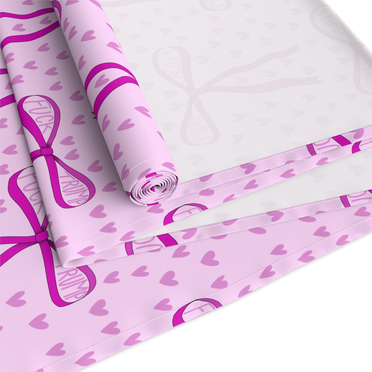 Slightly Subtle Pink Bow Pattern Table Runner | Valentine Hearts Cotton-Poly Table Decor