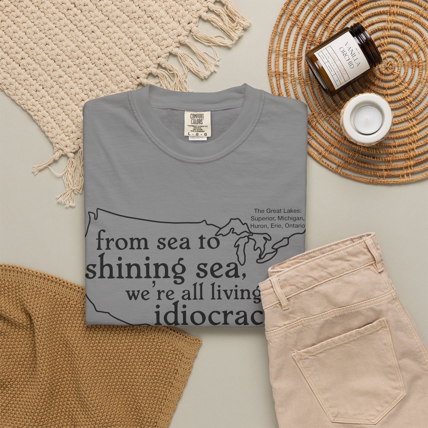 Idiocracy Map T-Shirt  'From sea to shining sea we are living in idiocracy' Minimal Political Tee Great Lakes Gulf of Mexico