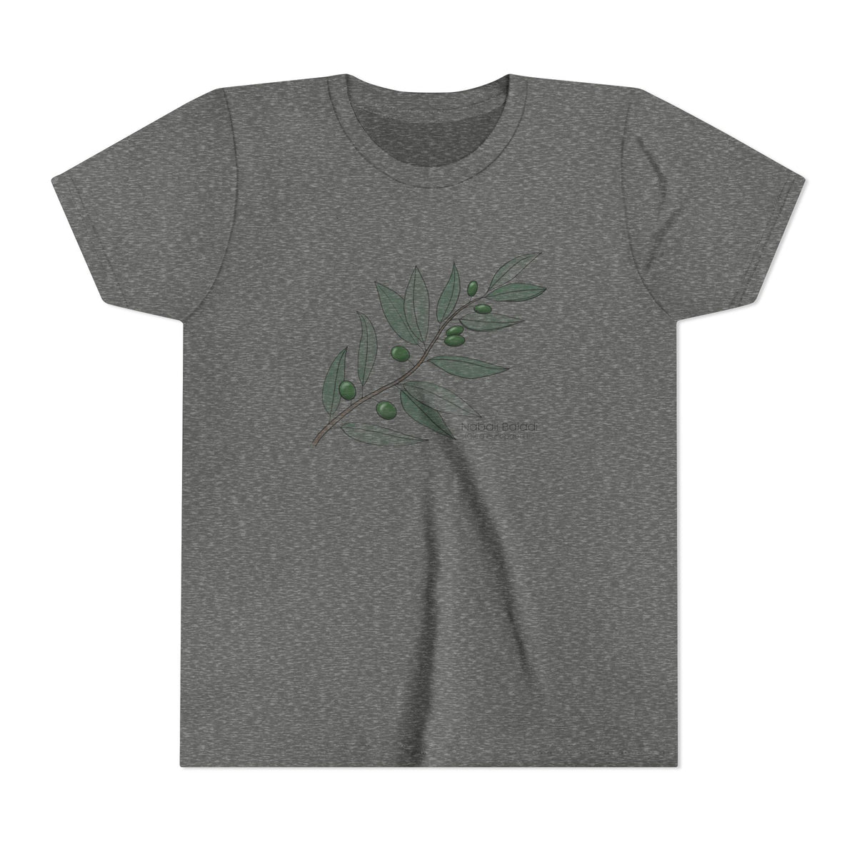 Youth Short Sleeve Tee with Olive Botanical Leaf Design