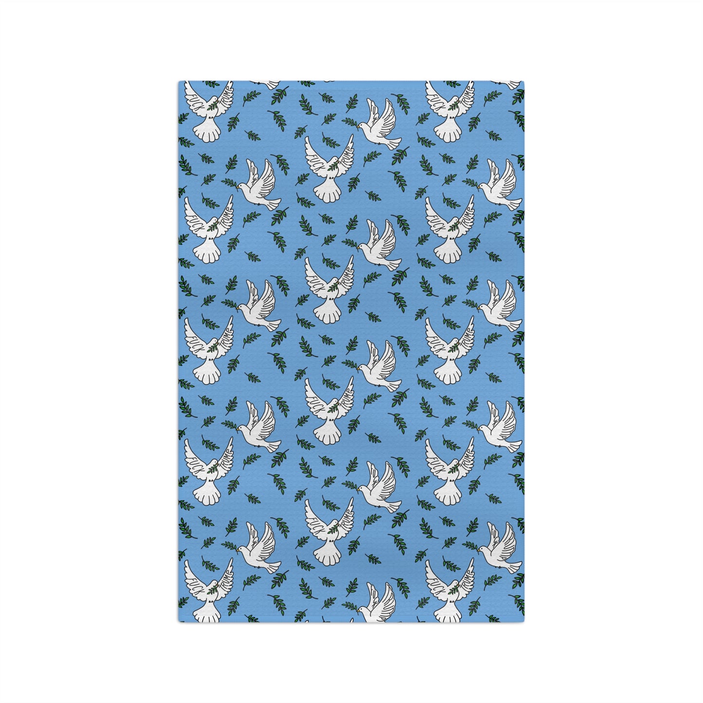 Slightly Subtle White Dove Pattern Microfiber Tea Towel | Blue Olive Branch Sprigs