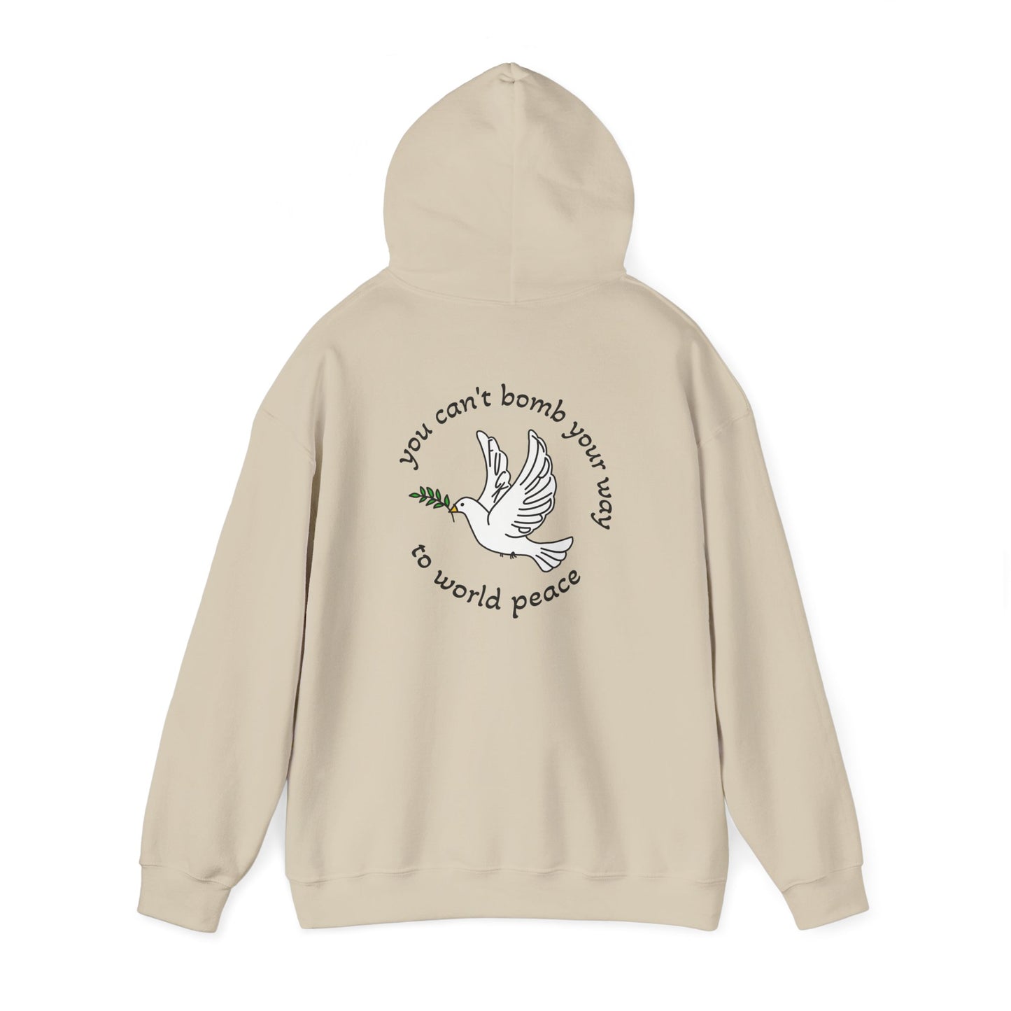 Bombs for World Peace Dove with Olive Branch Hoodie | front and back sweatshirt