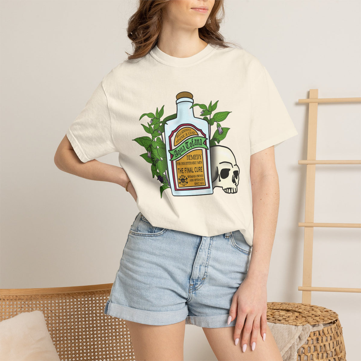 Skull & Remedy Bottle T-Shirt Aqua Tofana Vintage Apothecary Graphic Tee