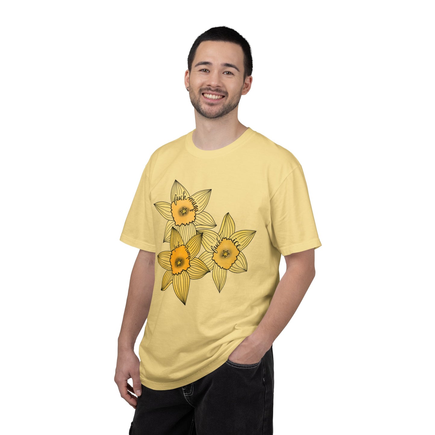 Slightly Subtle Daffodil Trio T-shirt | Yellow Floral Spring Bloom Tee FDT