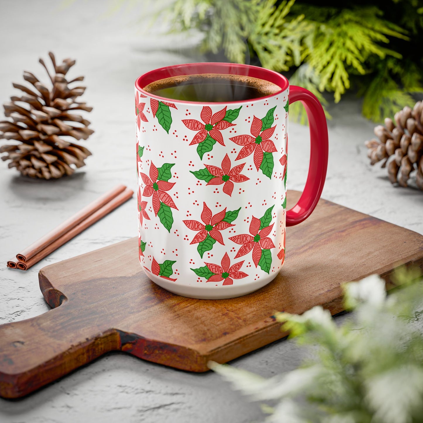 Slightly Subtle Poinsettia Holiday Mugs - Christmas FDT Design | Festive Coffee Mug, Gift for Christmas, Floral Tableware, Winter Decor