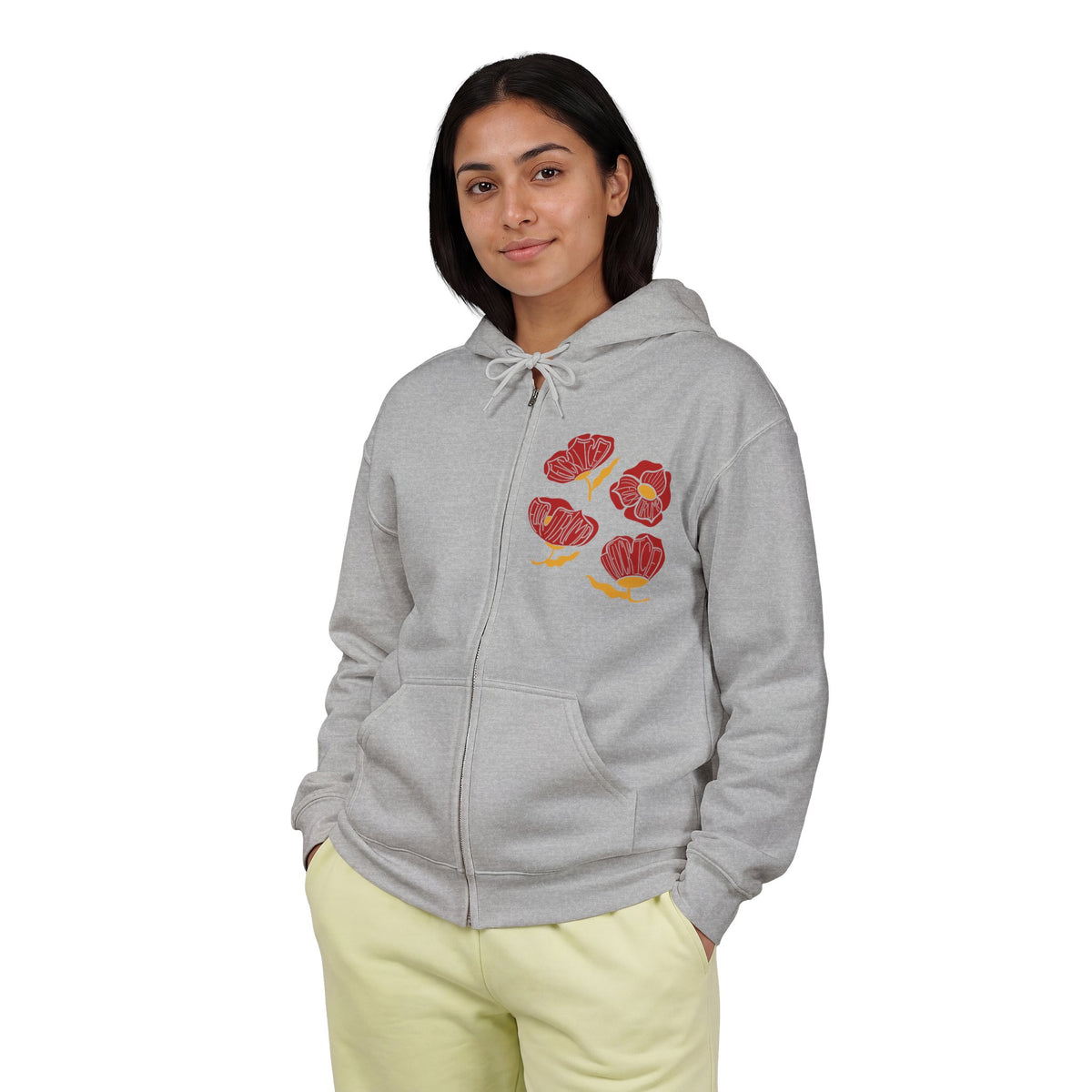 Slightly Subtle Red Poppy Floral design Zip Hoodie | Poppy Flowers jacket
