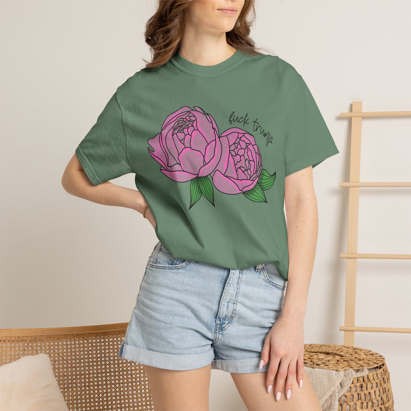 Slightly Subtle Pink Peony Floral Illustration T-shirt | Hand-drawn Blooms FDT