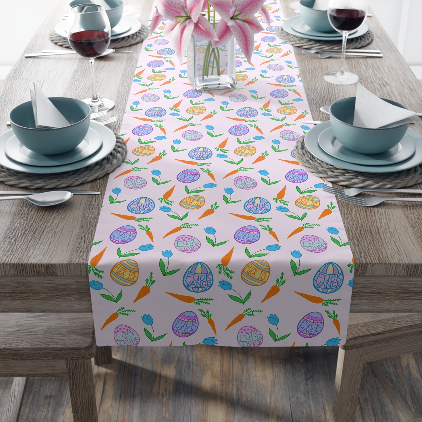 Slightly Subtle Easter Eggs Table Runner | Pastel Floral Egg Pattern FDT
