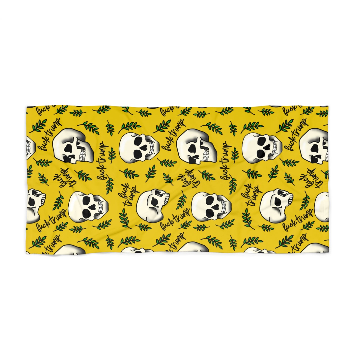 Skull Pattern Beach Towel — Yellow Tropical Skull Design