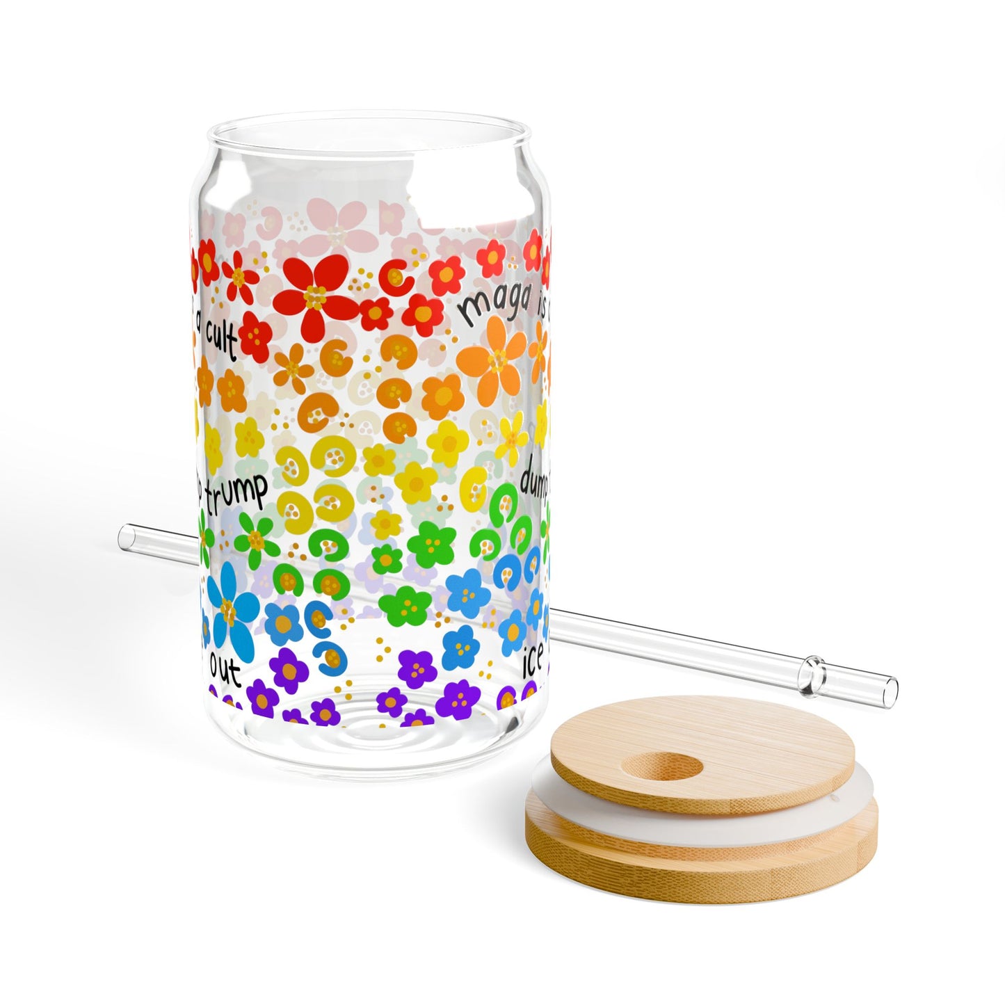 Slightly Subtle Rainbow Daisy Pattern Sipper Glass Can