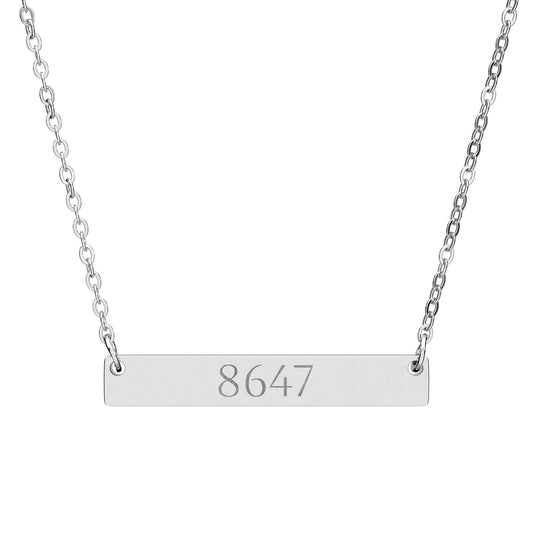 8647 Engraved Number Bar Necklace | Horizontal Bar Necklace