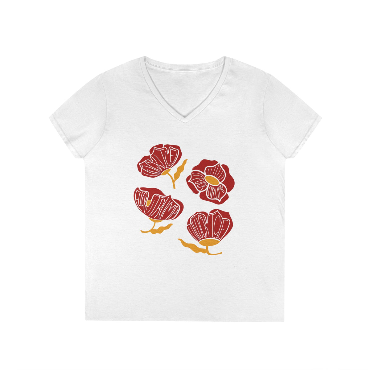 Slightly Subtle Red Poppies V-Neck T-Shirt | Floral Graphic Tee FDT