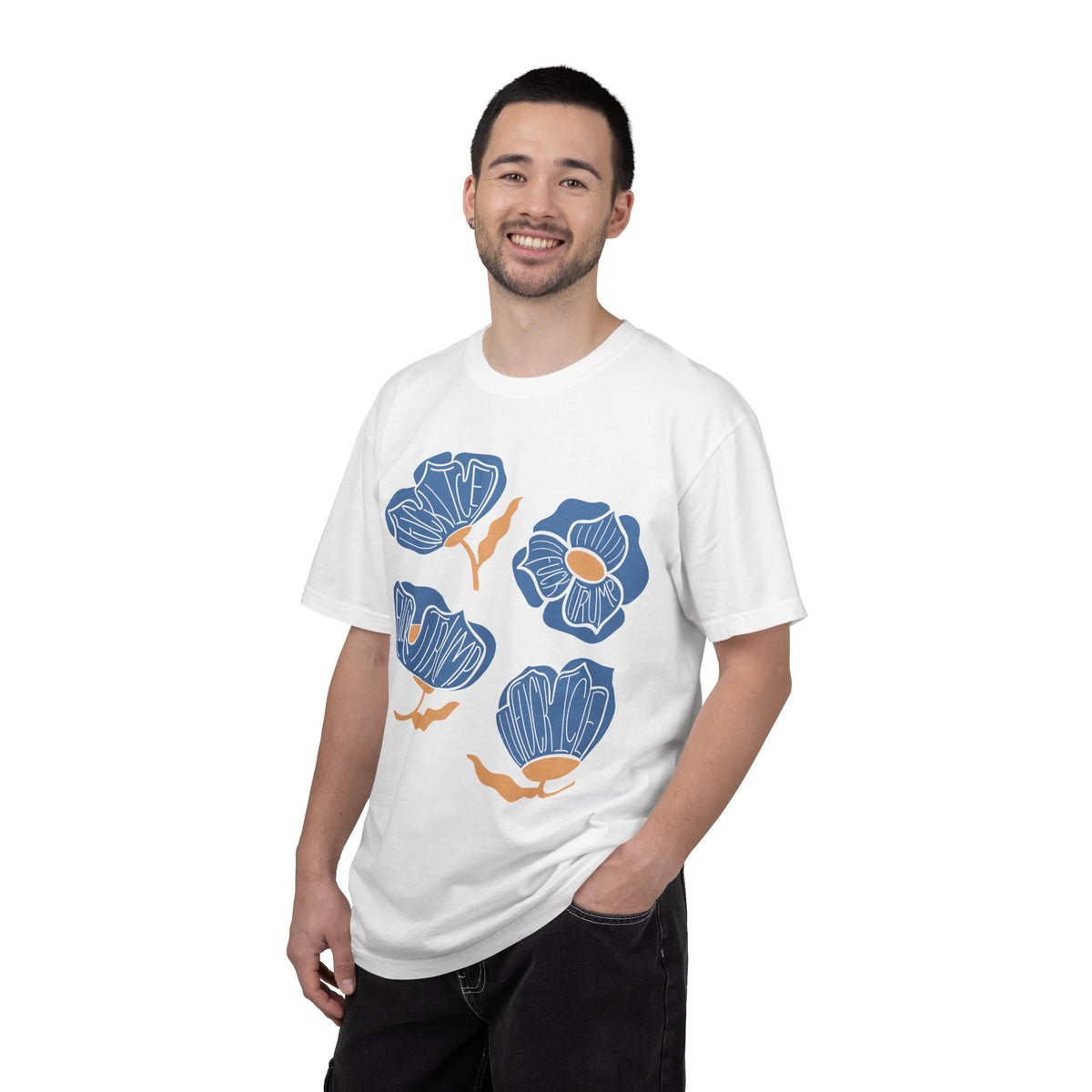 Slightly Subtle Blue Poppy Flowers T-Shirt | Floral Illustration Tee
