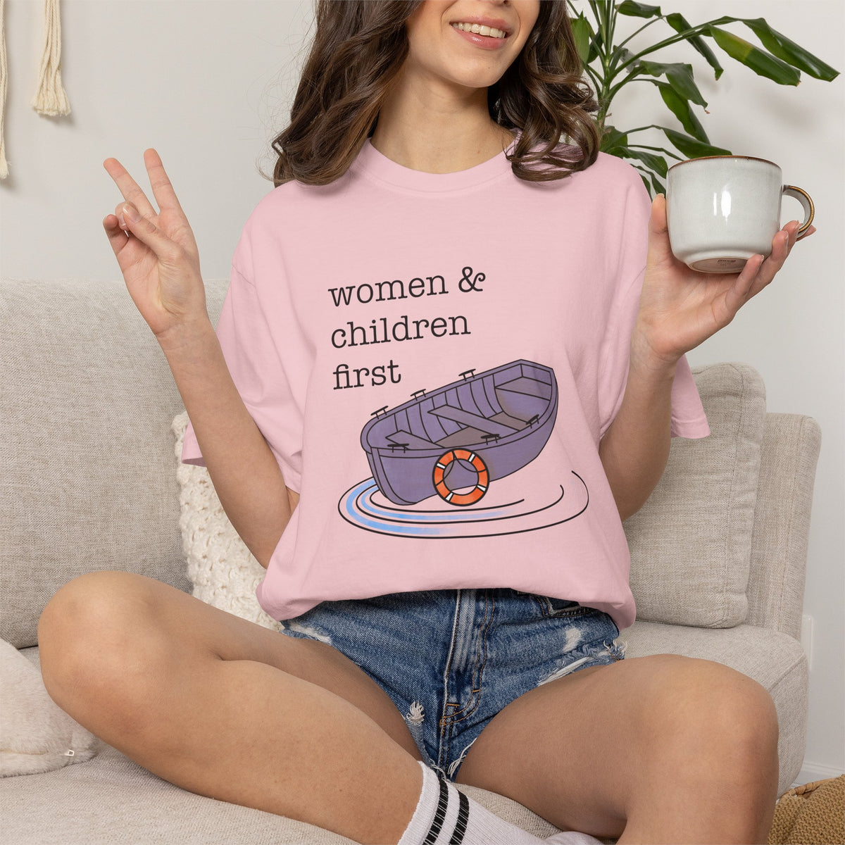 Lifeboat Matriarchy Women & Children First Nautical Boat Graphic T-Shirt