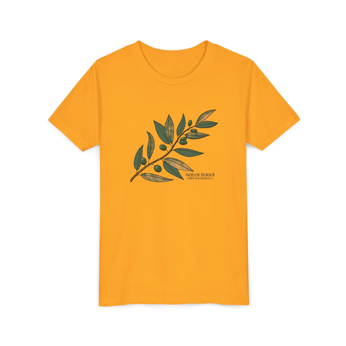 Youth Short Sleeve Tee with Olive Botanical Leaf Design