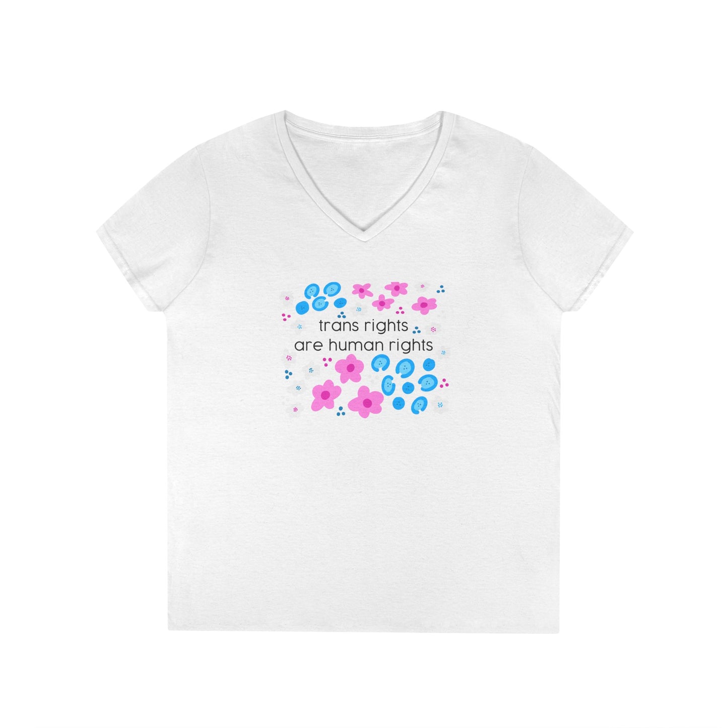 Trans Rights Are Human Rights T-Shirt | Floral Trans Pride Design v neck