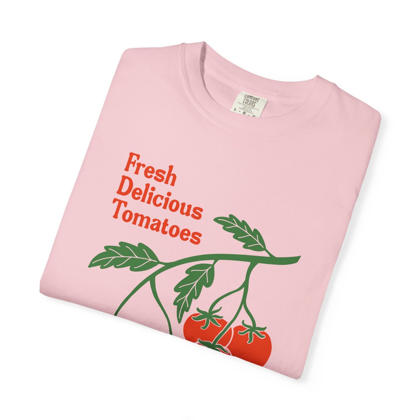 Fresh Delicious Tomatoes T-Shirt | Tomato Vine Illustration, Red Green Produce Tee FDT