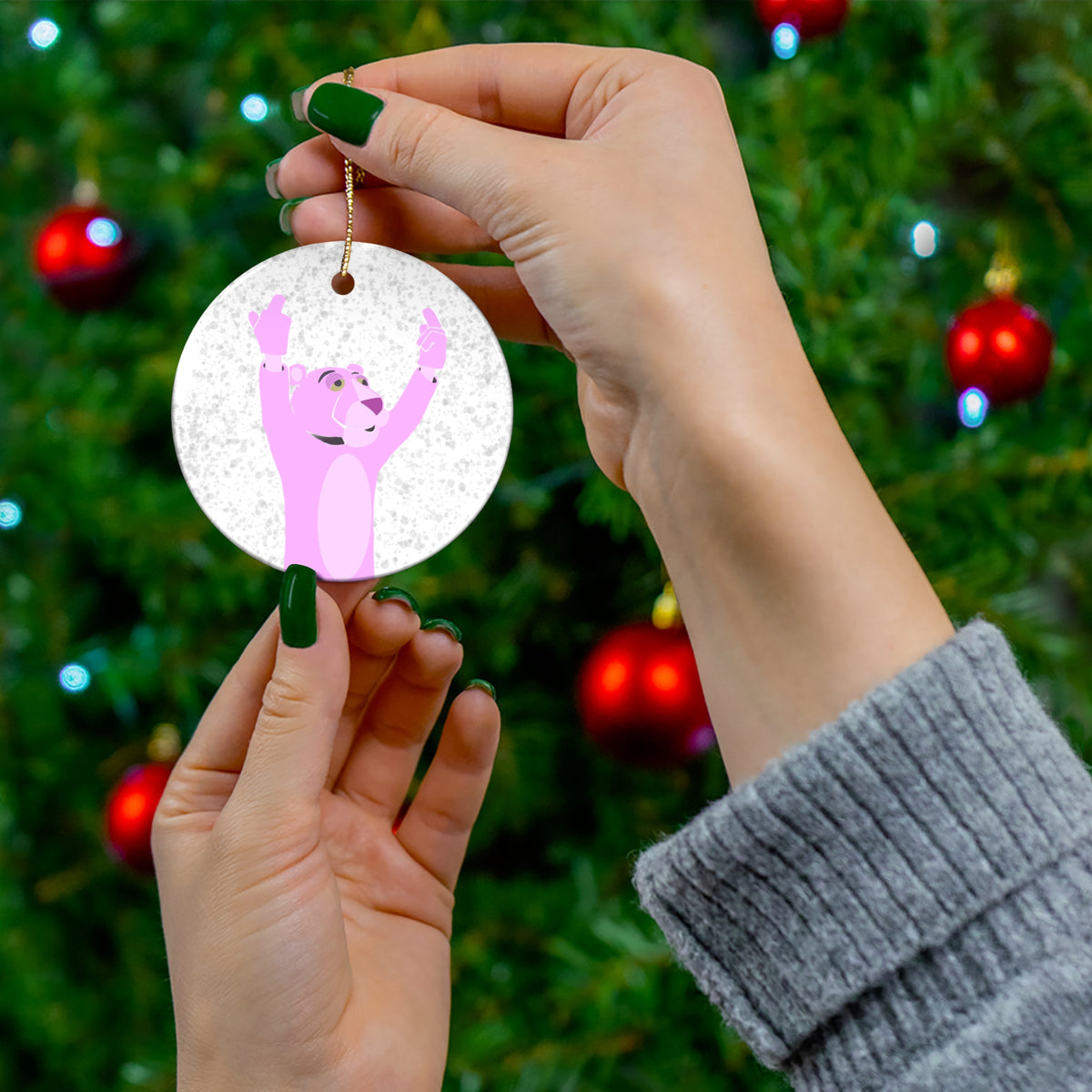 Pink Panther Protest Pepper Spray Ceramic Christmas Ornament