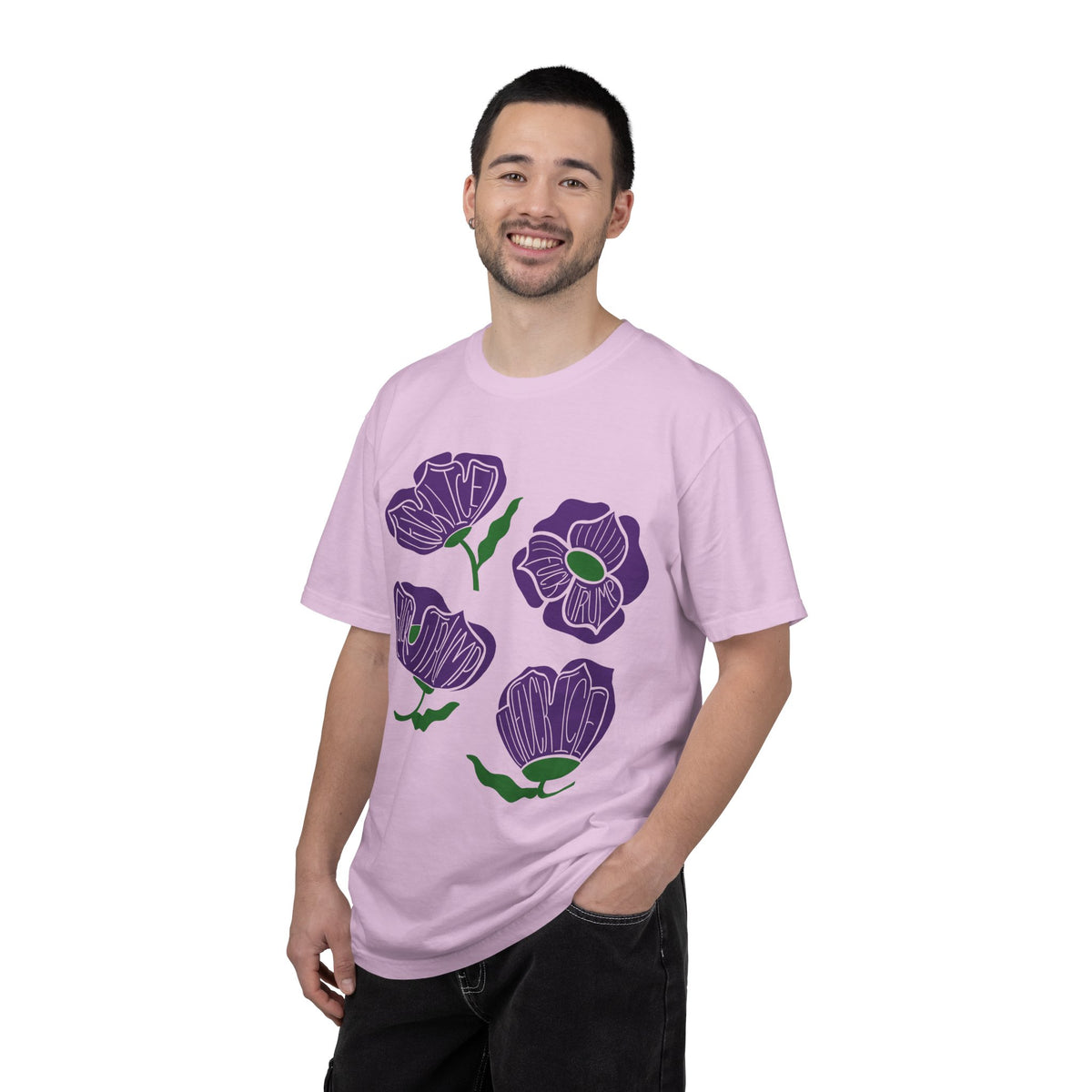 Slightly Subtle Purple Poppy Floral Print T-shirt | Hand-Drawn Flower Illustration FDT